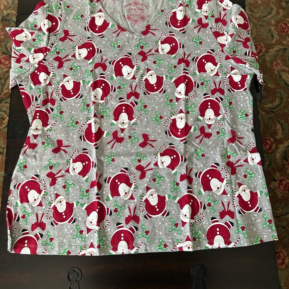 Festive Santa Print 3/4 Sleeve Top V-Neck - Picture 4 of 11